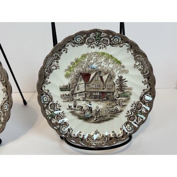 Heritage Hall Colonial Overhang Ironstone Plates Set of 4 Brown Transferware - Picture 3 of 9